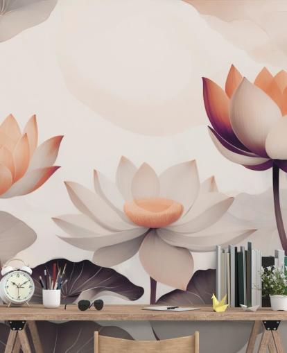 pink and peach lotus mural called Petals of Zen Coral by Marina Stupakova