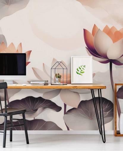 pink and peach lotus mural called Petals of Zen Coral by Marina Stupakova