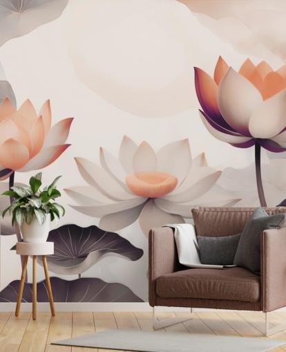 rosa och persika lotus väggmålning som heter Petals of Zen Coral av Marina Stupakova