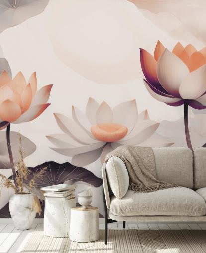 Lotus-Wandbild in Rosa und Pfirsich namens Petals of Zen Coral von Marina Stupakova