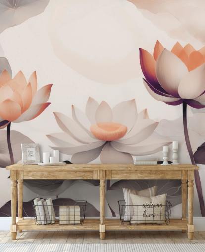 pink and peach lotus mural called Petals of Zen Coral by Marina Stupakova