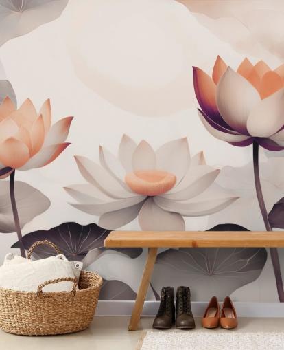 rosa og fersken lotus veggmaleri kalt Petals of Zen Coral av Marina Stupakova