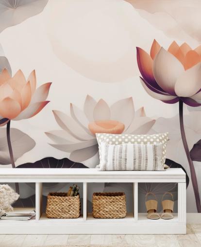 Lotus-Wandbild in Rosa und Pfirsich namens Petals of Zen Coral von Marina Stupakova