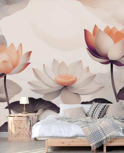 mural de lótus rosa e pêssego chamado Petals of Zen Coral, de Marina Stupakova