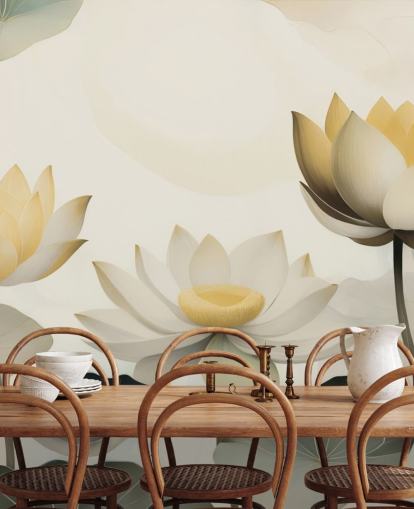 gul, hvid og grøn blomstermaleri kaldet Petals of Zen af Marina Stupakova til soveværelser og stuer