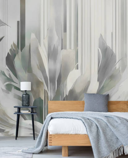 grey abstract floral mural called Poetry of Motion Grey by Marina Stupakova for hallways and dining rooms