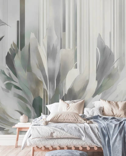 graues abstraktes Blumenwandbild namens Poetry of Motion Grey von Marina Stupakova für Flure und Esszimmer