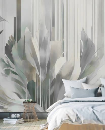 graues abstraktes Blumenwandbild namens Poetry of Motion Grey von Marina Stupakova für Flure und Esszimmer