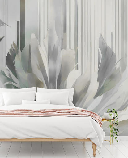 grey abstract floral mural called Poetry of Motion Grey by Marina Stupakova for hallways and dining rooms