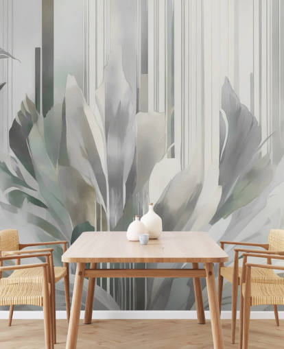 mural floral abstrato cinza chamado Poetry of Motion Grey de Marina Stupakova para corredores e salas de jantar