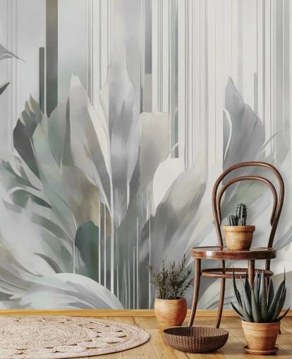 mural floral abstrato cinza chamado Poetry of Motion Grey de Marina Stupakova para corredores e salas de jantar