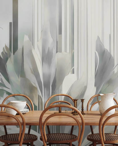 mural floral abstracto gris llamado Poetry of Motion Grey de Marina Stupakova para pasillos y comedores