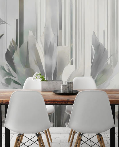 grey abstract floral mural called Poetry of Motion Grey by Marina Stupakova for hallways and dining rooms