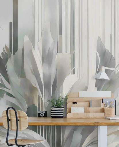 grijze abstracte bloemenmuurschildering genaamd Poetry of Motion Grey van Marina Stupakova voor gangen en eetkamers grijze abstracte bloemenmuurschildering genaamd Poetry of Motion Grey van Marina Stupakova voor gangen en eetkamers