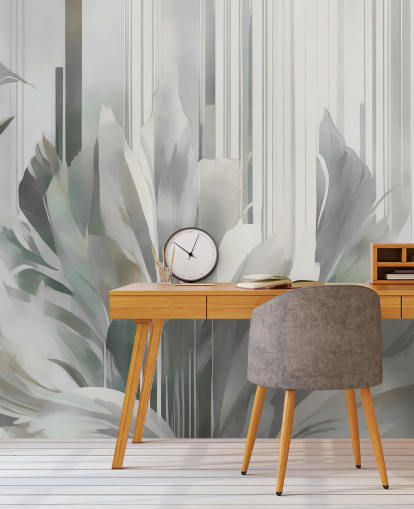 mural floral abstracto gris llamado Poetry of Motion Grey de Marina Stupakova para pasillos y comedores