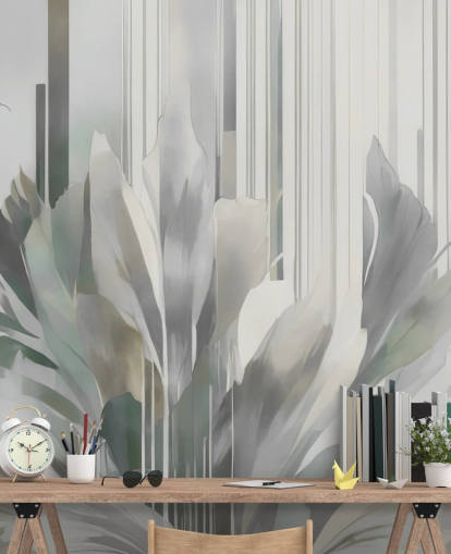 grå abstrakt blomstermaleri kaldet Poetry of Motion Grey af Marina Stupakova til gange og spisestuer