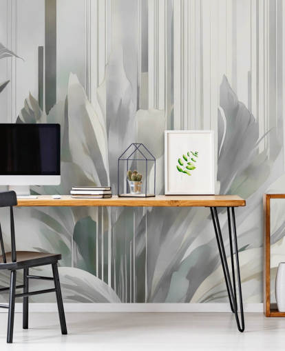 grey abstract floral mural called Poetry of Motion Grey by Marina Stupakova for hallways and dining rooms