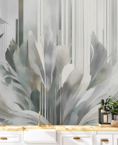 gray abstract floral mural called Poetry of Motion Gray by Marina Stupakova for hallways and dining rooms