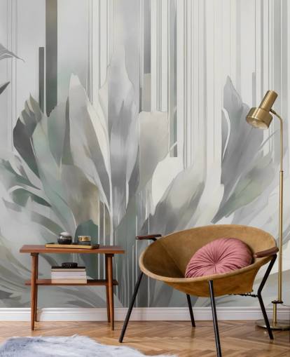 gray abstract floral mural called Poetry of Motion Gray by Marina Stupakova for hallways and dining rooms