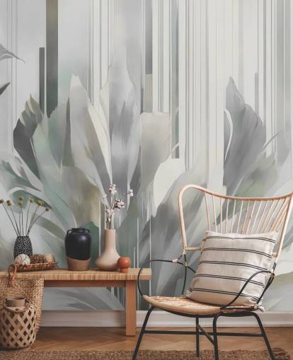 graues abstraktes Blumenwandbild namens Poetry of Motion Grey von Marina Stupakova für Flure und Esszimmer