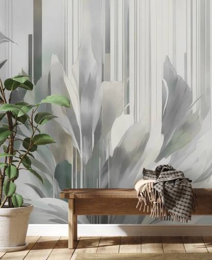 grey abstract floral mural called Poetry of Motion Grey by Marina Stupakova for hallways and dining rooms