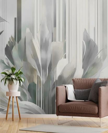 grey abstract floral mural called Poetry of Motion Grey by Marina Stupakova for hallways and dining rooms