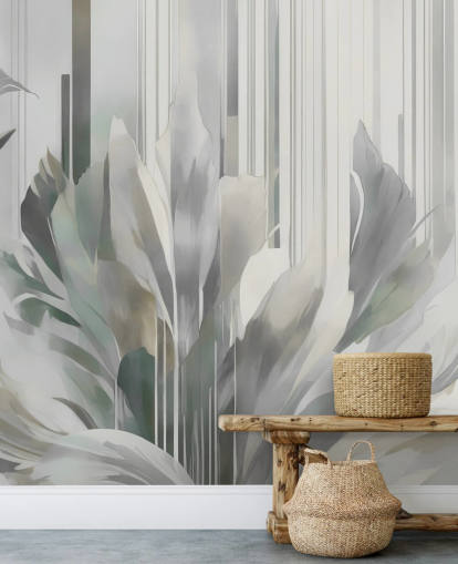 gray abstract floral mural called Poetry of Motion Gray by Marina Stupakova for hallways and dining rooms