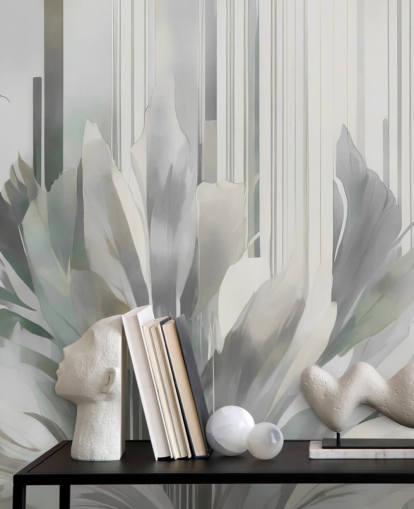 grey abstract floral mural called Poetry of Motion Grey by Marina Stupakova for hallways and dining rooms
