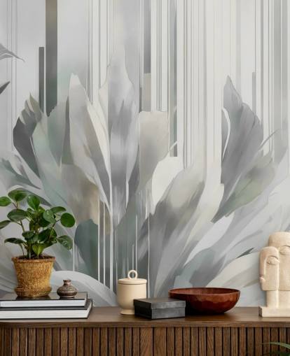 gray abstract floral mural called Poetry of Motion Gray by Marina Stupakova for hallways and dining rooms gray abstract floral mural called Poetry of Motion Gray by Marina Stupakova for hallways and dining rooms