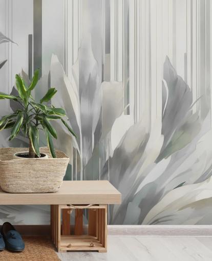 grey abstract floral mural called Poetry of Motion Grey by Marina Stupakova for hallways and dining rooms
