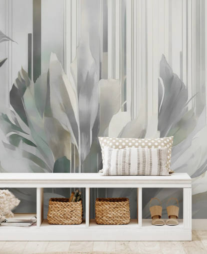 grå abstrakt blomstermaleri kaldet Poetry of Motion Grey af Marina Stupakova til gange og spisestuer