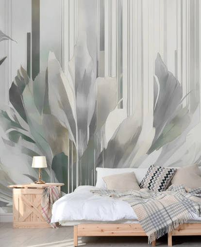 graues abstraktes Blumenwandbild namens Poetry of Motion Grey von Marina Stupakova für Flure und Esszimmer