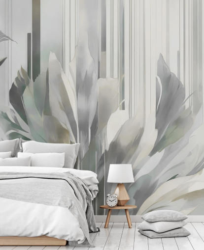 grey abstract floral mural called Poetry of Motion Grey by Marina Stupakova for hallways and dining rooms
