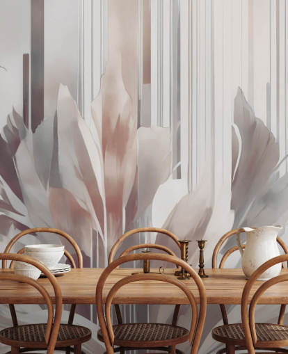 pfirsichfarbenes und graues abstraktes Blumenwandbild namens Poetry of Motion Peach von Marina Stupakova für Esszimmer und Schlafzimmer