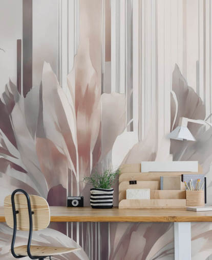 peach and grey abstract floral mural called Poetry of Motion Peach by Marina Stupakova for dining rooms and bedrooms