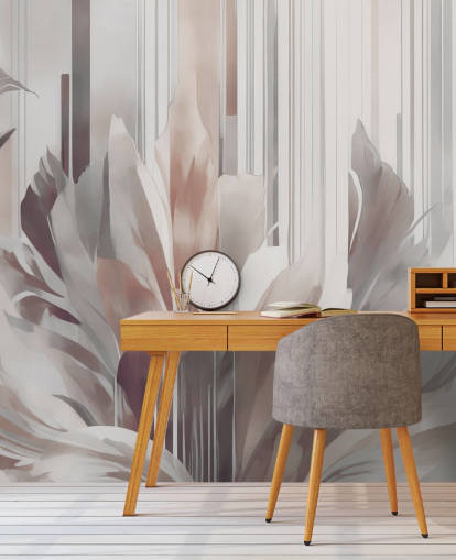 peach and grey abstract floral mural called Poetry of Motion Peach by Marina Stupakova for dining rooms and bedrooms