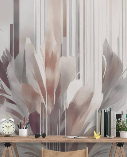 mural floral abstrato de pêssego e cinza chamado Poetry of Motion Peach de Marina Stupakova para salas de jantar e quartos mural floral abstrato de pêssego e cinza chamado Poetry of Motion Peach de Marina Stupakova para salas de jantar e quartos