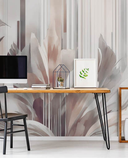 pfirsichfarbenes und graues abstraktes Blumenwandbild namens Poetry of Motion Peach von Marina Stupakova für Esszimmer und Schlafzimmer