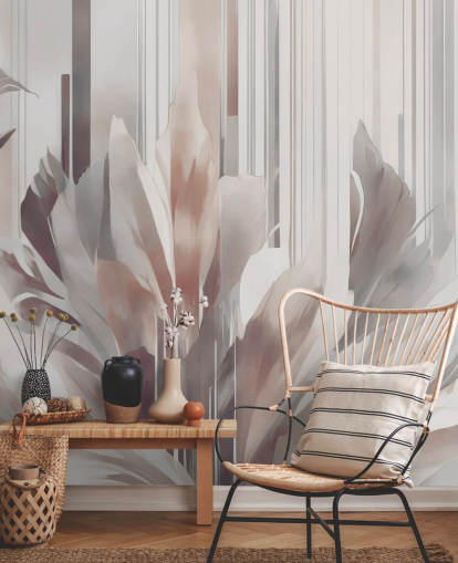 mural floral abstrato de pêssego e cinza chamado Poetry of Motion Peach de Marina Stupakova para salas de jantar e quartos mural floral abstrato de pêssego e cinza chamado Poetry of Motion Peach de Marina Stupakova para salas de jantar e quartos