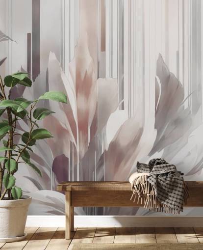 fersken og grå abstrakt blomstermaleri kaldet Poetry of Motion Peach af Marina Stupakova til spisestuer og soveværelser