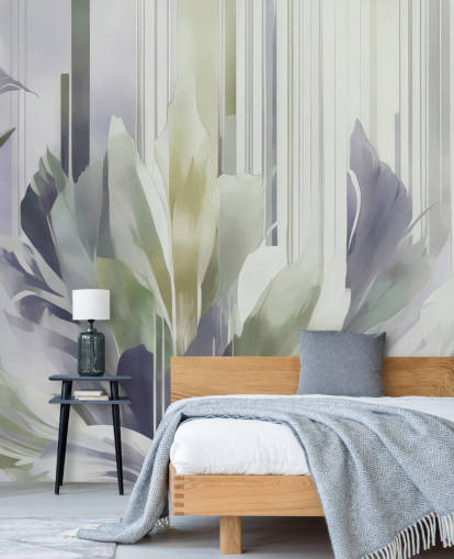 grey and green abstract floral mural called Poetry of Motion Slate and Sage by Marina Stupakova