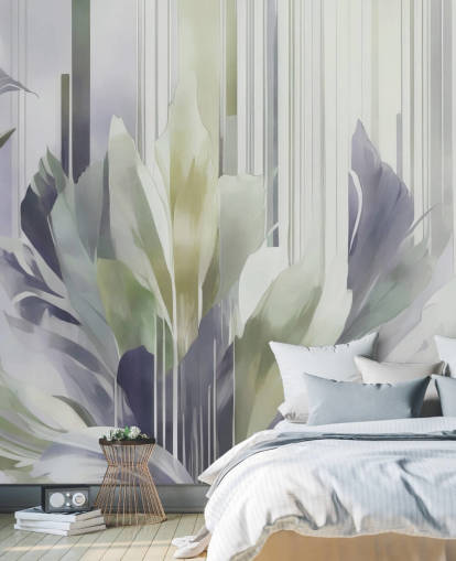 grey and green abstract floral mural called Poetry of Motion Slate and Sage by Marina Stupakova