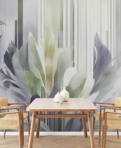 mural floral abstracto gris y verde llamado Poetry of Motion Slate and Sage de Marina Stupakova