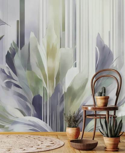 peinture murale florale abstraite grise et verte intitulée Poetry of Motion Slate and Sage de Marina Stupakova