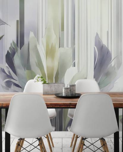 grey and green abstract floral mural called Poetry of Motion Slate and Sage by Marina Stupakova