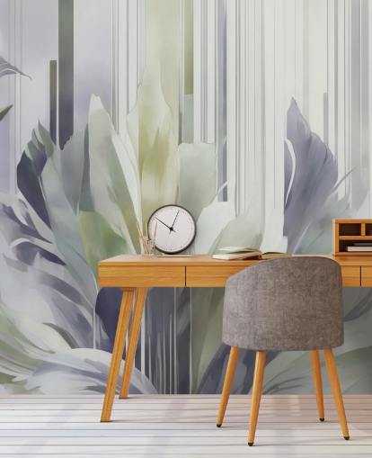 mural floral abstrato cinza e verde chamado Poetry of Motion Slate and Sage de Marina Stupakova