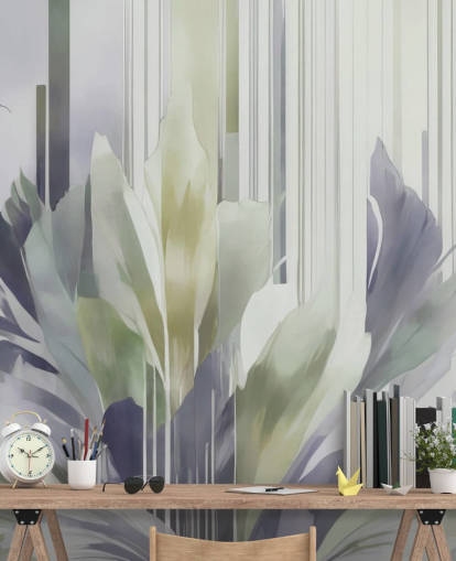 graues und grünes abstraktes Blumengemälde mit dem Titel Poetry of Motion Slate and Sage von Marina Stupakova