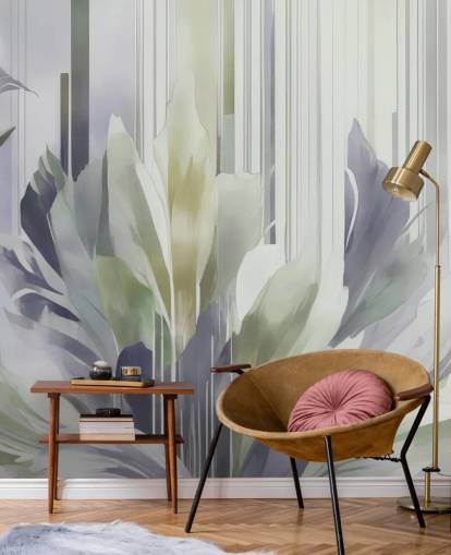 grey and green abstract floral mural called Poetry of Motion Slate and Sage by Marina Stupakova