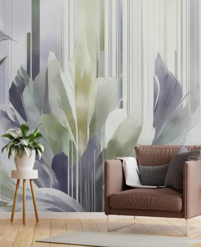 mural floral abstrato cinza e verde chamado Poetry of Motion Slate and Sage de Marina Stupakova