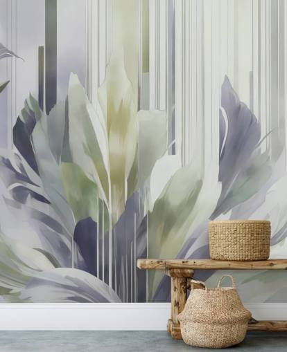 mural floral abstrato cinza e verde chamado Poetry of Motion Slate and Sage de Marina Stupakova